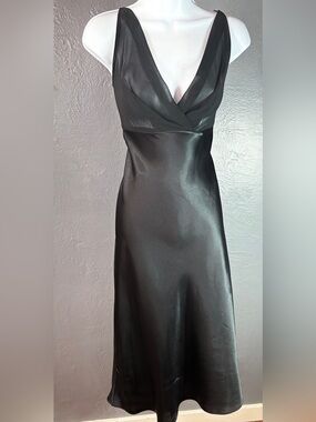 Vintage Private Luxuries Black Liquid Silk Midi Slip Dress Size Large